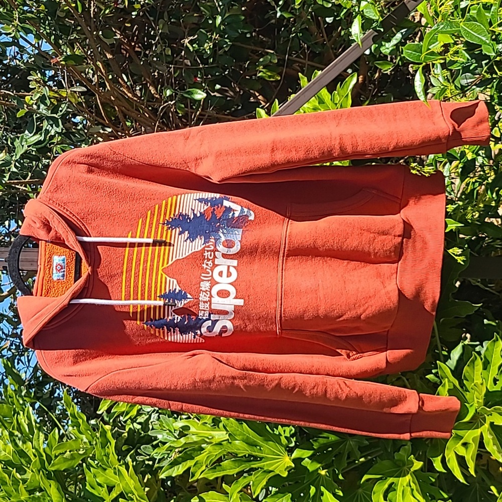 Superdry "Keep Away From Fire" Hoodie Sweatshirt - Burnt Orange - Size XL